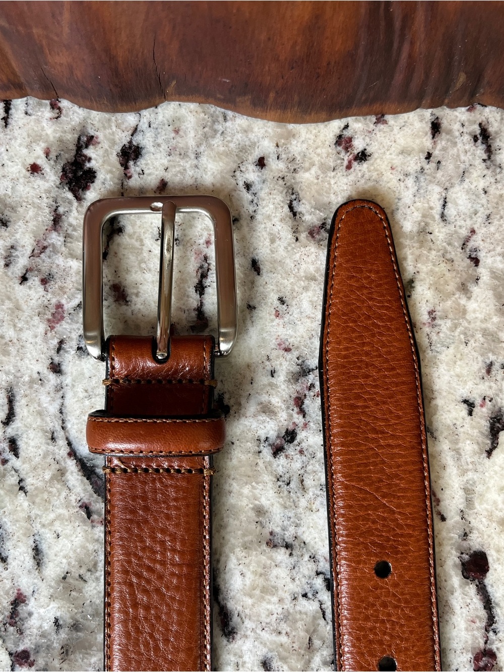 Men's Italian Leather Belt with Silver Buckle - Picture 3 of 8